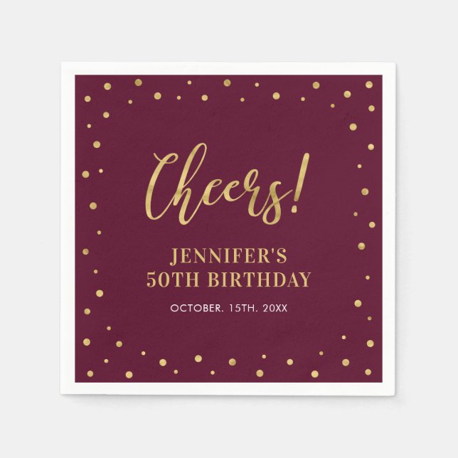 Gold & Burgundy | Elegant Adult Birthday Party Napkin (Front)