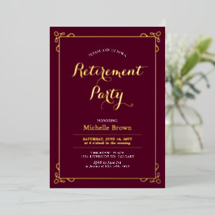 Gold & Burgundy Elegant Classy Retirement Party