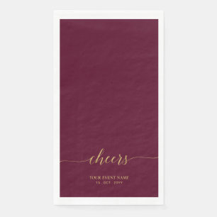 Gold & Burgundy   Elegant Lettering Cheers Custom Napkin