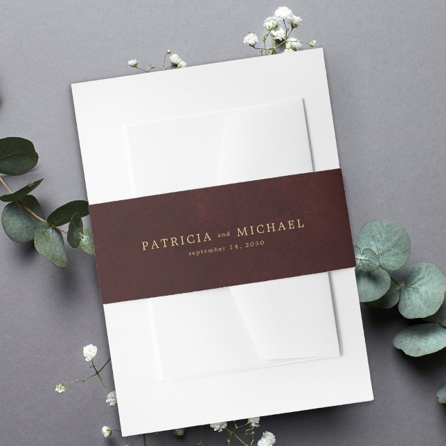 Gold burgundy elegant wedding invitation belly band (Creator Uploaded)