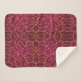 Gold & Burgundy Floral Damasks Geometric Pattern Sherpa Blanket