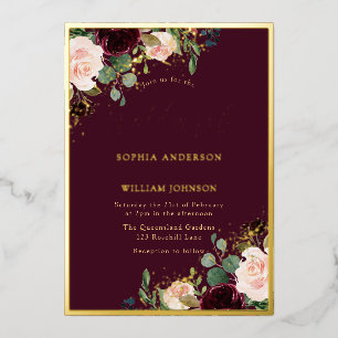 Gold Burgundy Floral Frame Wedding Real 