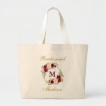 Gold Burgundy Floral Monogram Bridesmaid Large Tote Bag<br><div class="desc">Watercolor Burgundy Floral Gold Monogram Bridesmaid Tote Bag - Large</div>