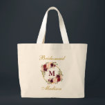 Gold Burgundy Floral Monogram Bridesmaid Large Tote Bag<br><div class="desc">Watercolor Burgundy Floral Gold Monogram Bridesmaid Tote Bag - Large</div>