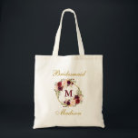 Gold Burgundy Floral Monogram Bridesmaid Tote Bag<br><div class="desc">Watercolor Burgundy Floral Gold Monogram Bridesmaid Tote Bag</div>