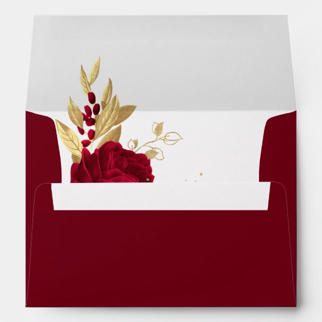 gold & burgundy flowers botanical wedding envelope (Back (Bottom))