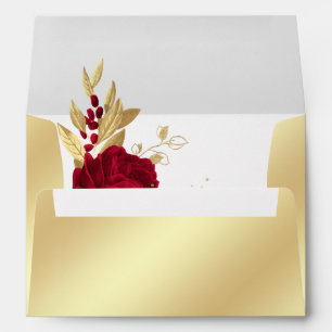 gold & burgundy flowers botanical wedding envelope
