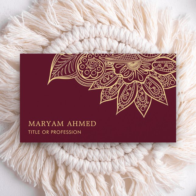 Gold Burgundy Henna Mehndi Islamic Business Card (Creator Uploaded)