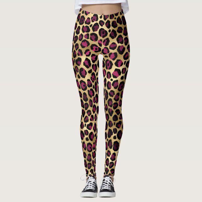 Gold Burgundy Leopard Leggings (Front)