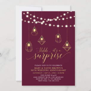Gold Burgundy Lights Surprise Wedding Anniversary Invitation