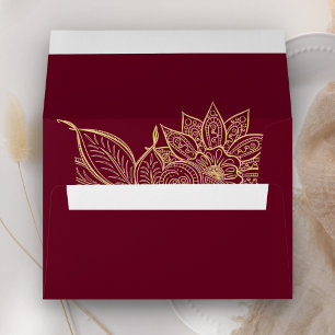 Gold Burgundy Mehendi Henna Indian Wedding Envelope