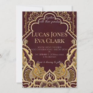 Gold Burgundy Mehendi Henna Indian Wedding Invitat Invitation