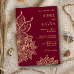 Gold Burgundy Mehendi Henna Indian Wedding Invitation<br><div class="desc">Amaze your guests with this traditional wedding invitation featuring an elegant henna art against a burgundy background. Simply add your event details on this easy-to-use template to make it a one-of-a-kind invitation.</div>