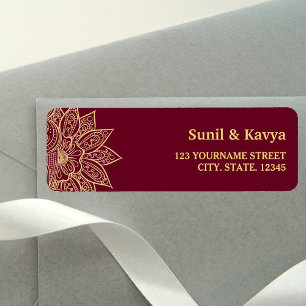 Gold Burgundy Mehendi Henna Indian Wedding Return Address Label