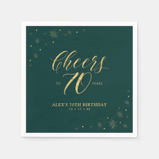 Gold & Burgundy Modern Cheers 70th Birthday Party Napkin (Front)