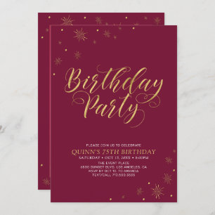 Gold & Burgundy   Modern Chic 55th Birthday Party Invitation