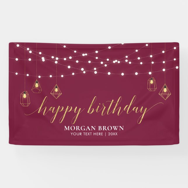 Gold & Burgundy Modern Happy Birthday Banner (Horizontal)