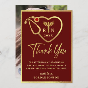 Gold Burgundy Modern Nursing School Graduation Thank You Card