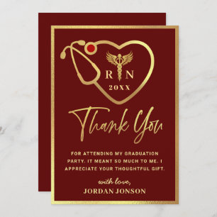 Gold Burgundy Modern Nursing School Graduation Thank You Card