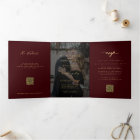 Gold burgundy photo wedding RSVP details QR code 