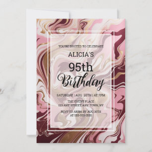 Gold Burgundy Pink Marble Fluid 95th Birthday  Invitation