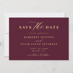 Gold burgundy QR code simple elegant wedding  Save The Date