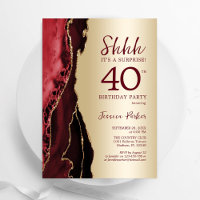 Gold Burgundy Red Agate Surprise 40th Birthday
