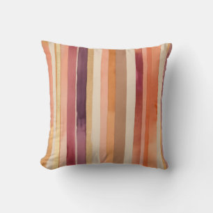 Gold, burgundy, red, orange and purple stripes cushion