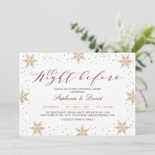 Gold & Burgundy Red Winter Rehearsal Dinner Party  Invitation