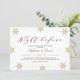 Gold & Burgundy Red Winter Rehearsal Dinner Party Invitation