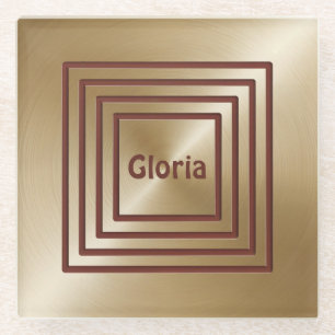 Gold Burgundy Square Glass Coaster