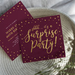 Gold & Burgundy | Surprise 60th Birthday Party Invitation<br><div class="desc">Celebrate your special day with this stylish modern surprise birthday party invitation template. This design features chic gold textured calligraphy and confetti on a burgundy red background. You can customise the text to any birthday or event. (21st,  30th,  40th,  50th,  60th,  70th,  80th,  90th,  100th)</div>