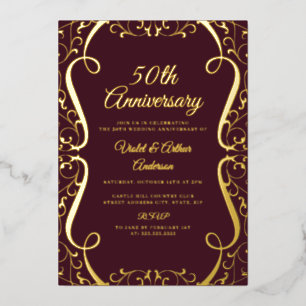Gold Burgundy Swirl 50th Wedding Anniversary