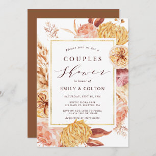 Gold Burgundy Terracotta Floral Couples Shower  Invitation