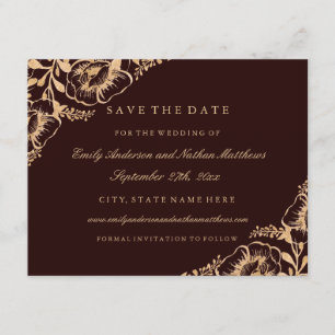 Gold Burgundy Vintage Floral Wedding Save The Date