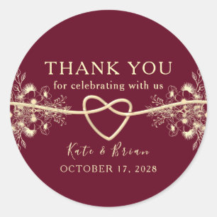Gold Burgundy Wedding Thank You Classic Round Sticker