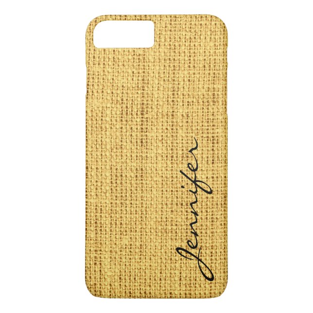 Gold Burlap Rustic Linen Monogram Case-Mate iPhone Case (Back)