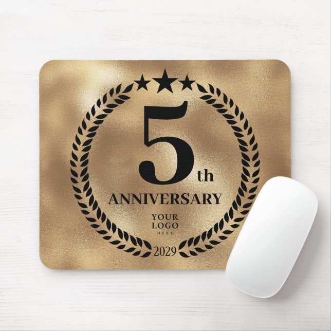 Gold Business 5th Anniversary Commemorative  Mouse Pad (With Mouse)