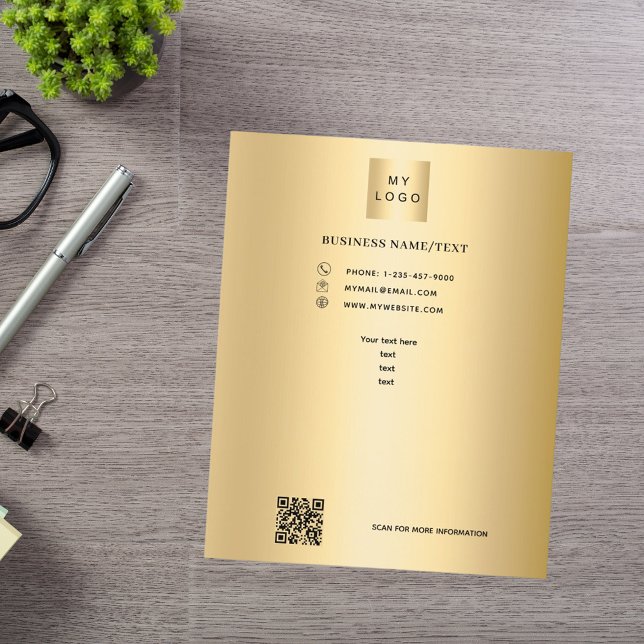 Gold business logo qr code custom text flyer (Creator Uploaded)