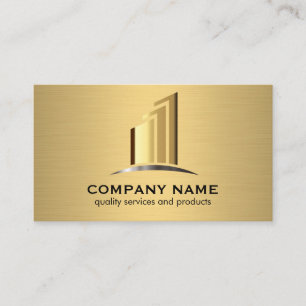 Gold Business Logo Real Estate Buildings Business Card