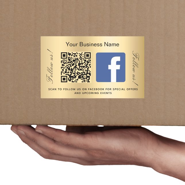 Gold business name qr code Facebook Rectangular Sticker (Creator Uploaded)