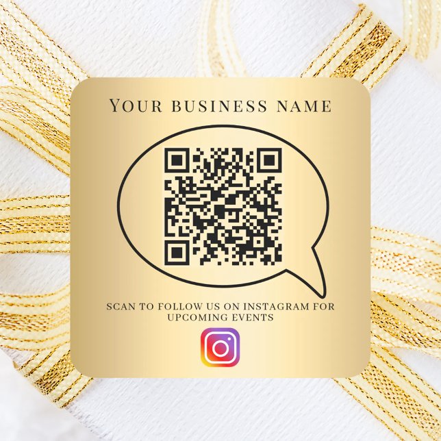 Gold business name qr code instagram square sticker (Creator Uploaded)