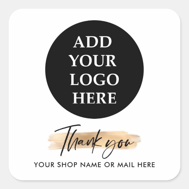 Gold Business THANK YOU HAND LETTERED AND LOGO v2 Square Sticker (Front)