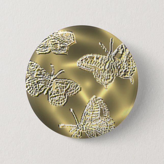 GOLD BUTTERFLIES 6 CM ROUND BADGE (Front)