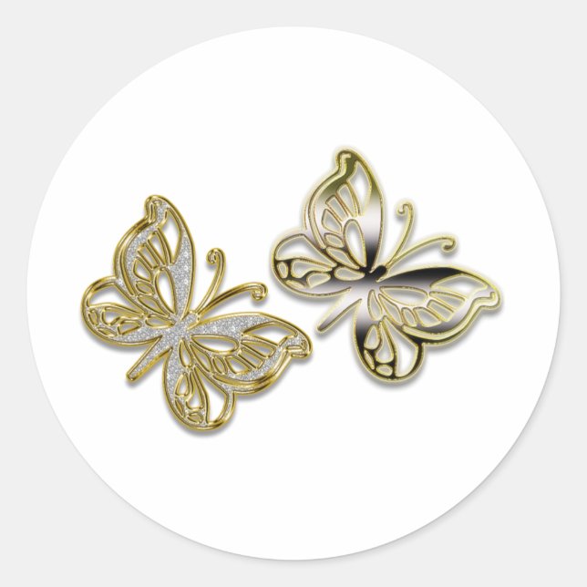 gold butterflies classic round sticker (Front)
