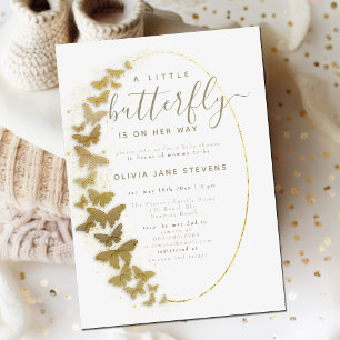 Gold Butterflies Elegant Boho Frame Baby Shower Invitation