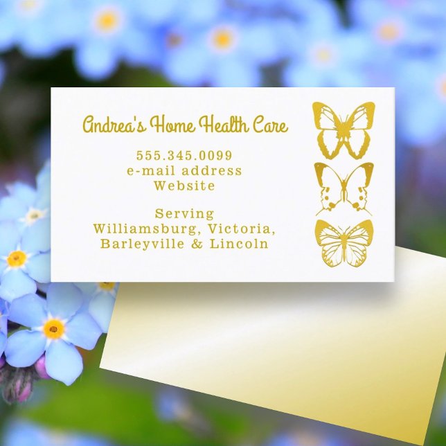 Gold Butterflies Home Health Care Business Cards (Creator Uploaded)
