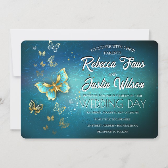 Gold butterflies Modern Boho Invitation (Front)