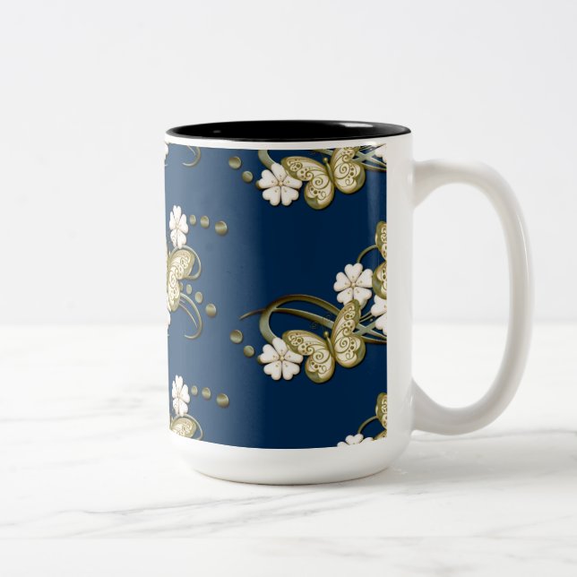 Gold Butterflies Pattern Decorative Floral Mug (Right)