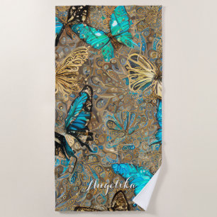 Gold Butterflies Personalised Name Beach Towel